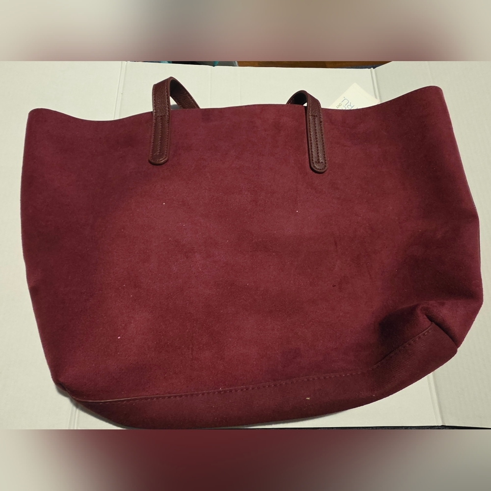 NWT Maroon Faux Suede Tote Bag - Picture 2 of 3